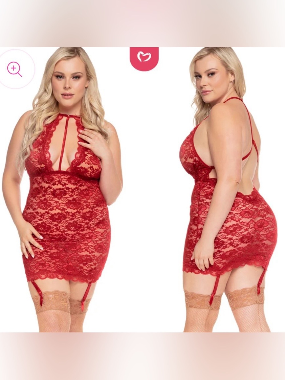 Pure Romance Plus Size Sangria Red Lace Slip with Garters OS Queen